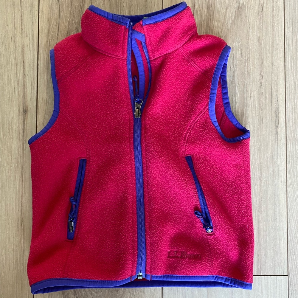 LL Bean S4 Kids Girls Hot Pink Purple Fleece Zip Vest Pockets Fall Cozy